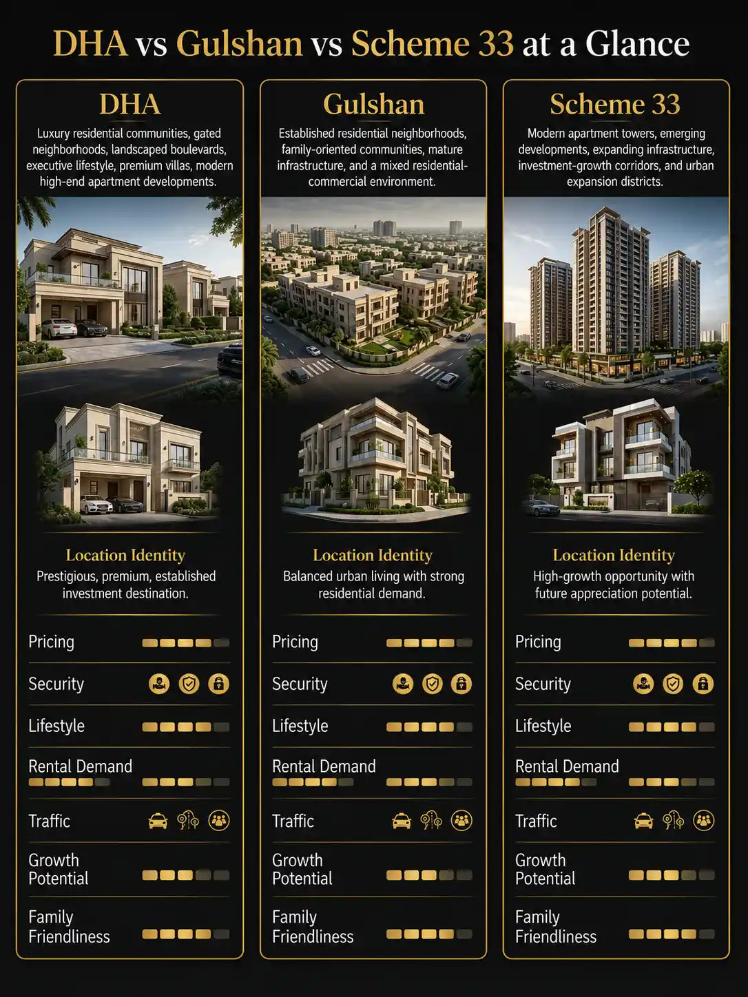 DHA vs Gulshan vs Scheme 33